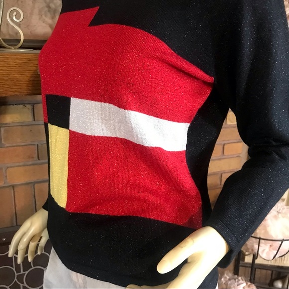 VINTAGE 1990'S PETITE SOPHISTICATE RED & BLACK W/METALLIC ACCENTS SWEATER (MP) - Picture 12 of 15